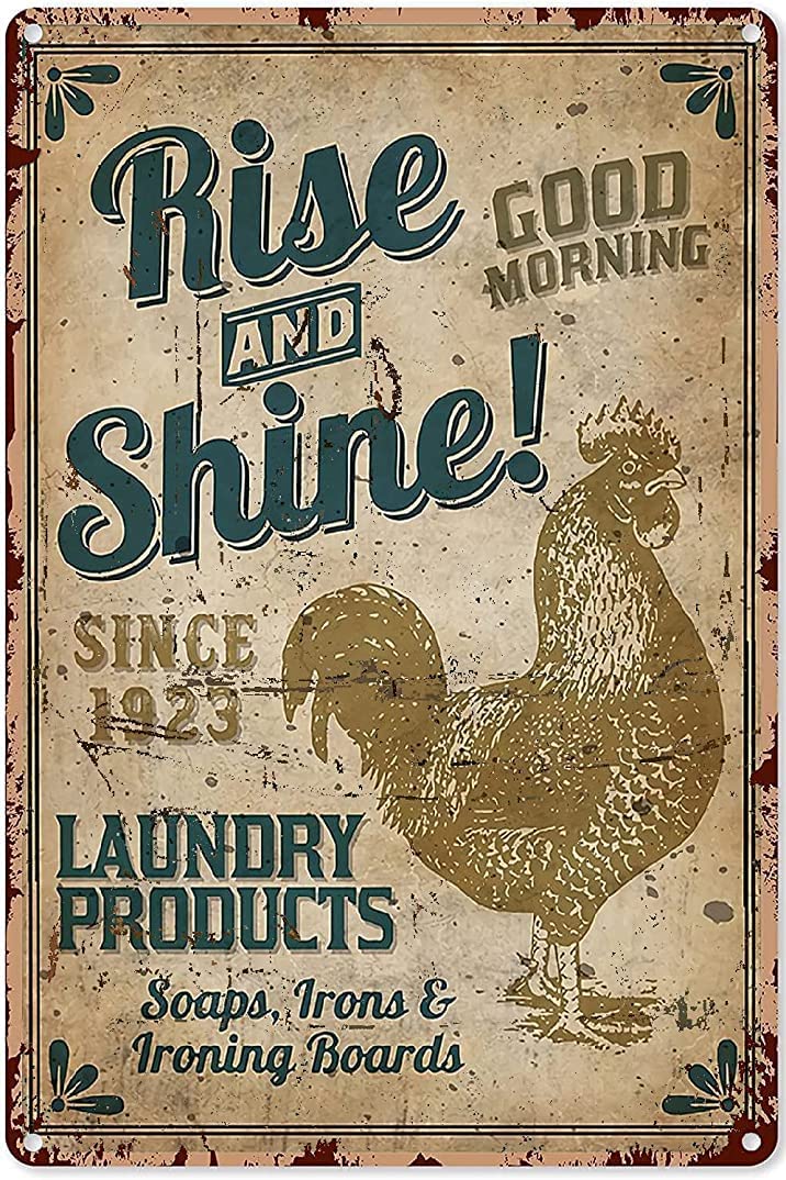 UNBARD Laundry Decor Farmhouse Style Chicken Rise and Shine Since 1923 Laundry Products Metal Sign Decor Tin Aluminum Sign Wall Art Retro Metal Poster for Door Laundry Room Home Farmhouse 8x12 Inch