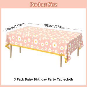 3 Pack Daisy Tablecloth Daisy Flower Birthday Party Decorations for Girls Disposable Plastic Groovy Table Cloth Groovy Retro Hippie Party Table Cover for Weddings Baby Shower Birthday Party Supplies