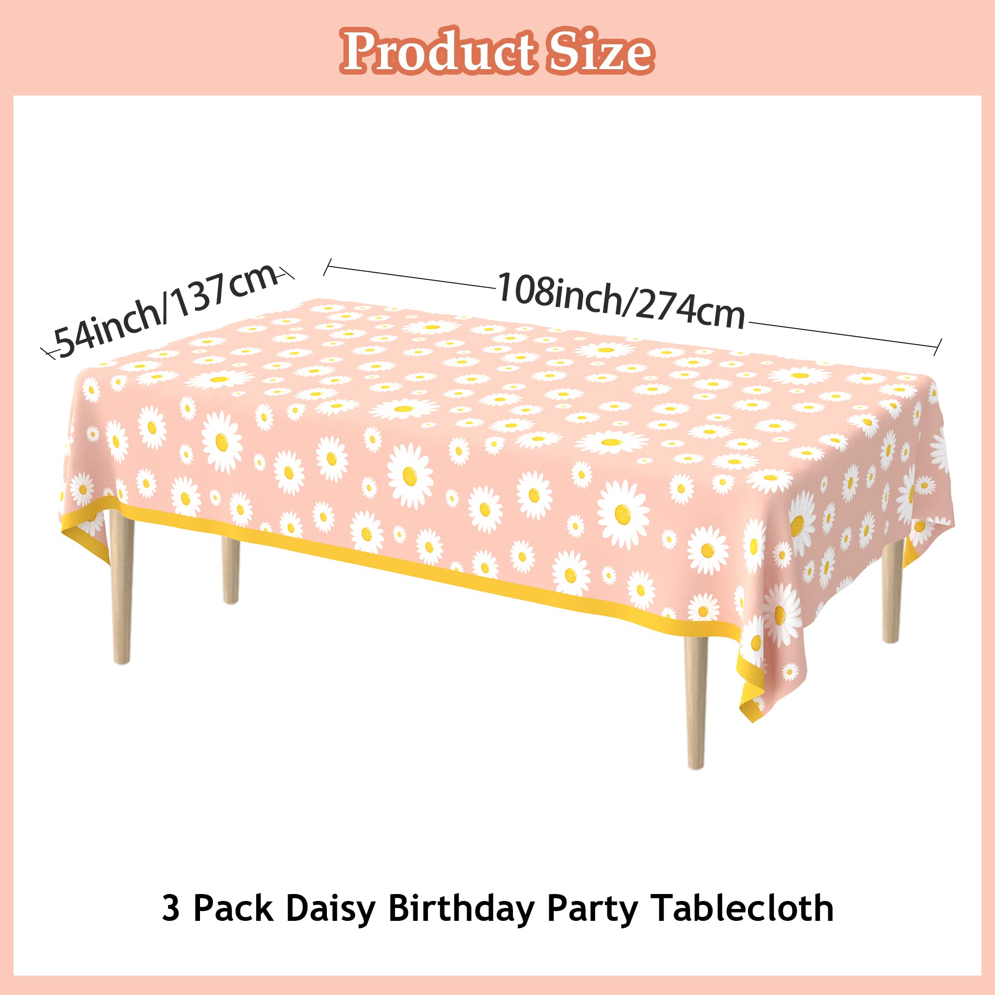 3 Pack Daisy Tablecloth Daisy Flower Birthday Party Decorations for Girls Disposable Plastic Groovy Table Cloth Groovy Retro Hippie Party Table Cover for Weddings Baby Shower Birthday Party Supplies