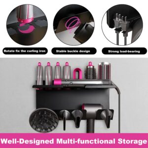 Kainasch Hair Dryer Holder for Dyson Airwrap, Magnetic Bracket Stand Storage Curling Iron Accessories Wall Mount Organizer with Screw/Adhesive, Non-Slip for Dyson Diffuser, Nozzle