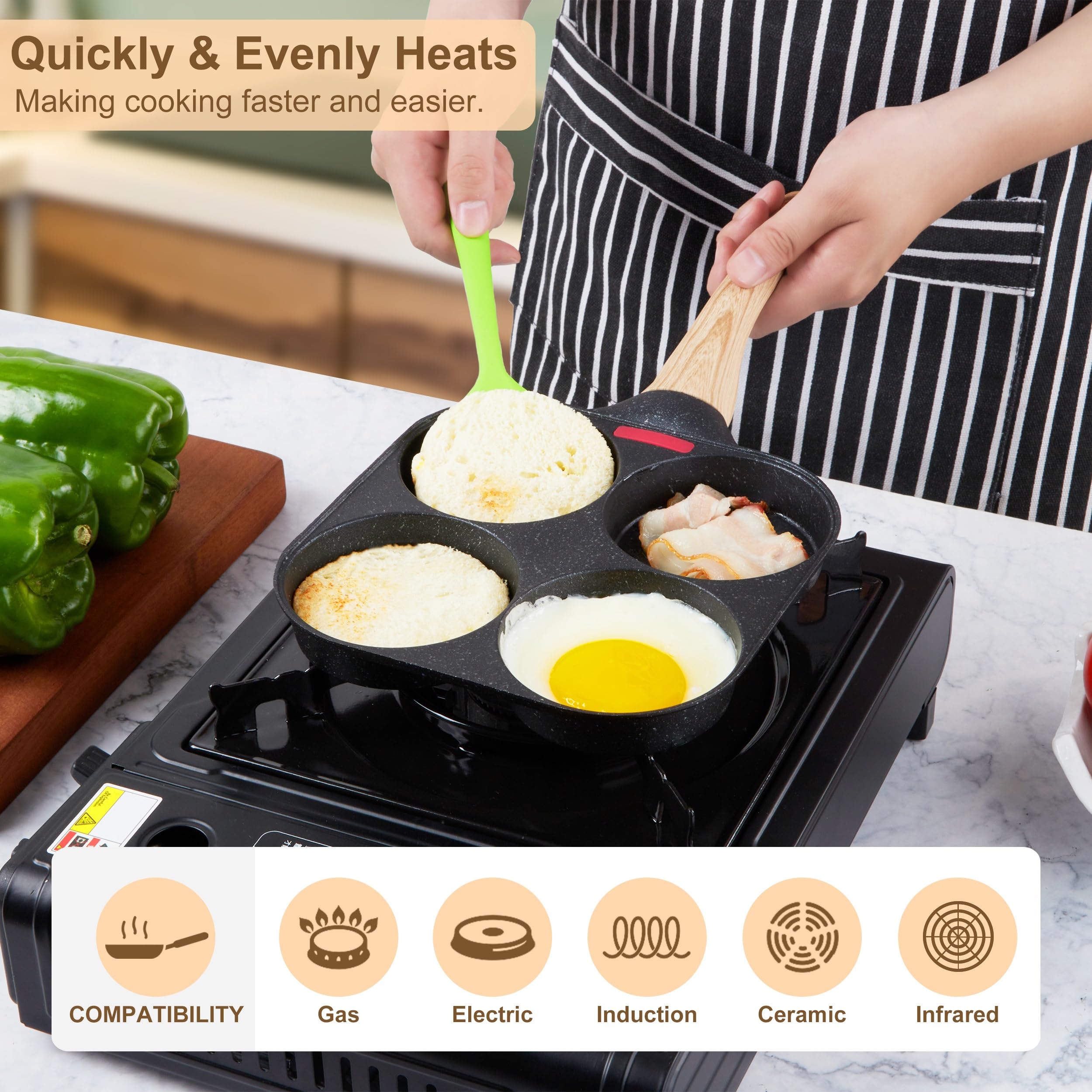 MyLifeUNIT Egg Frying Pan, 4-Cup Egg Pan Nonstick, Fried Egg Pan Skillet for Breakfast, Pancake, Hamburger, Sandwiches, Suitable for Gas Stove & Induction Cookware