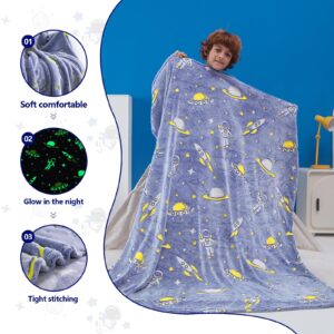 QSTEHEML Glow in The Dark Blanket,Galaxy Blanket Gift for Boys Age 3 4 5 6 7 8 9 10 11 12 Year Old, Space Throw Blanket for Kids Boys- Christmas Birthday Bedroom Decor 50"×60"