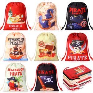 cunno 24 pcs pirate gift bags nautical drawstring bags nautical candy bags pirate skull polyester favor bags adventure ocean treat bags for boys kids halloween pirate ship cosplay party favors supply