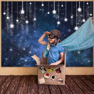 Avezano Starry Night Sky Backdrops Under The Stars Prom Party Background Universe Space Theme Birthday Party Backdrop Shining Twinkle Stars Newborn Baby Shower Banner Decorations (Blue, 83x59in)