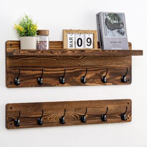 29.5'' wide coat rack wall mount with shelf, hallway shelf with 12 coat hooks, coat hangers for wall, peg rack, mail and key holder, entryway decor, housewarming gift, early american