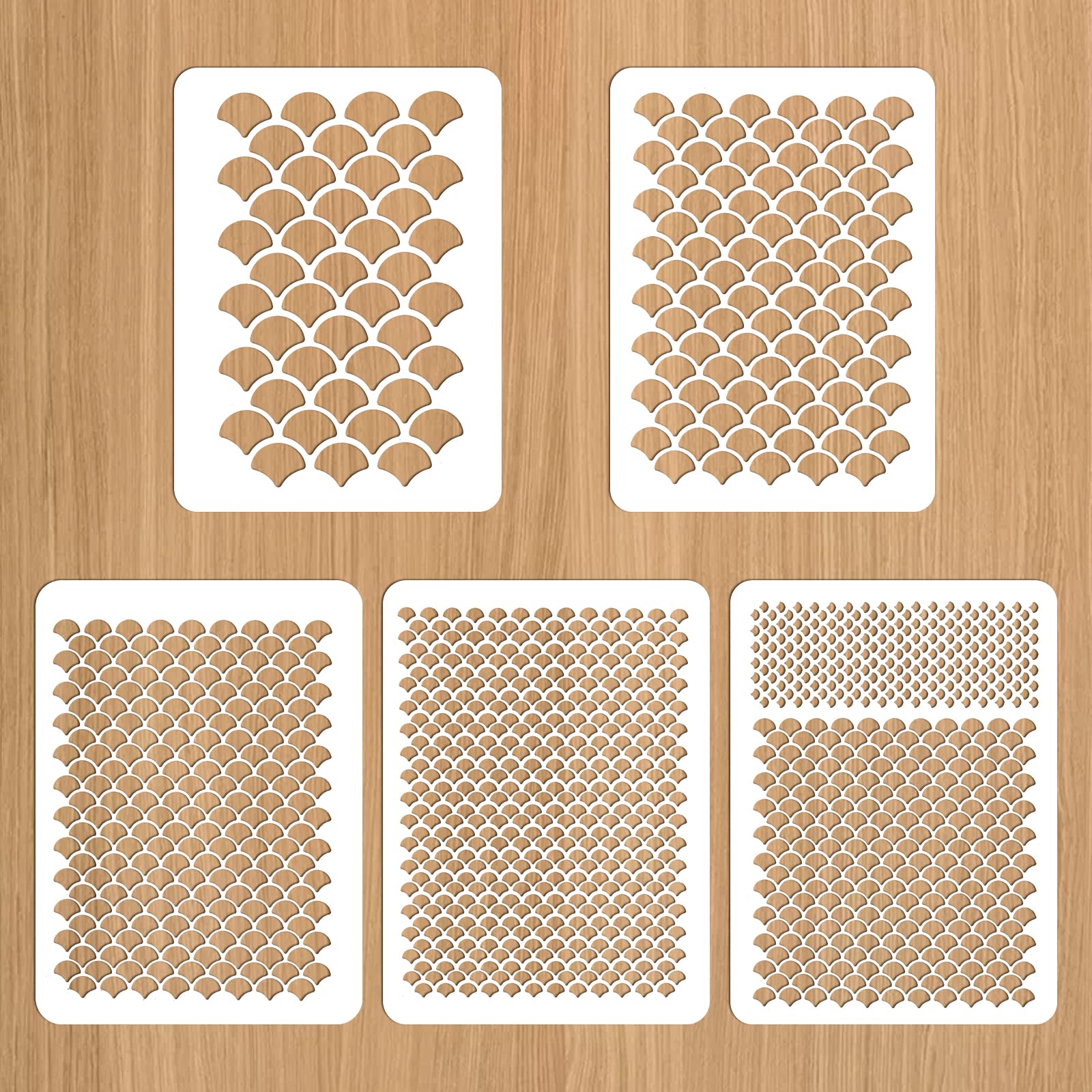 5Pcs Fish Scale Stencil, Face Painting Stencils Stencils for Painting Makeup Stencil Face Paint Stencils Reusable Fish Scale Template Large Plastic Scale Wall Stencil for Painting on Wall Face Body