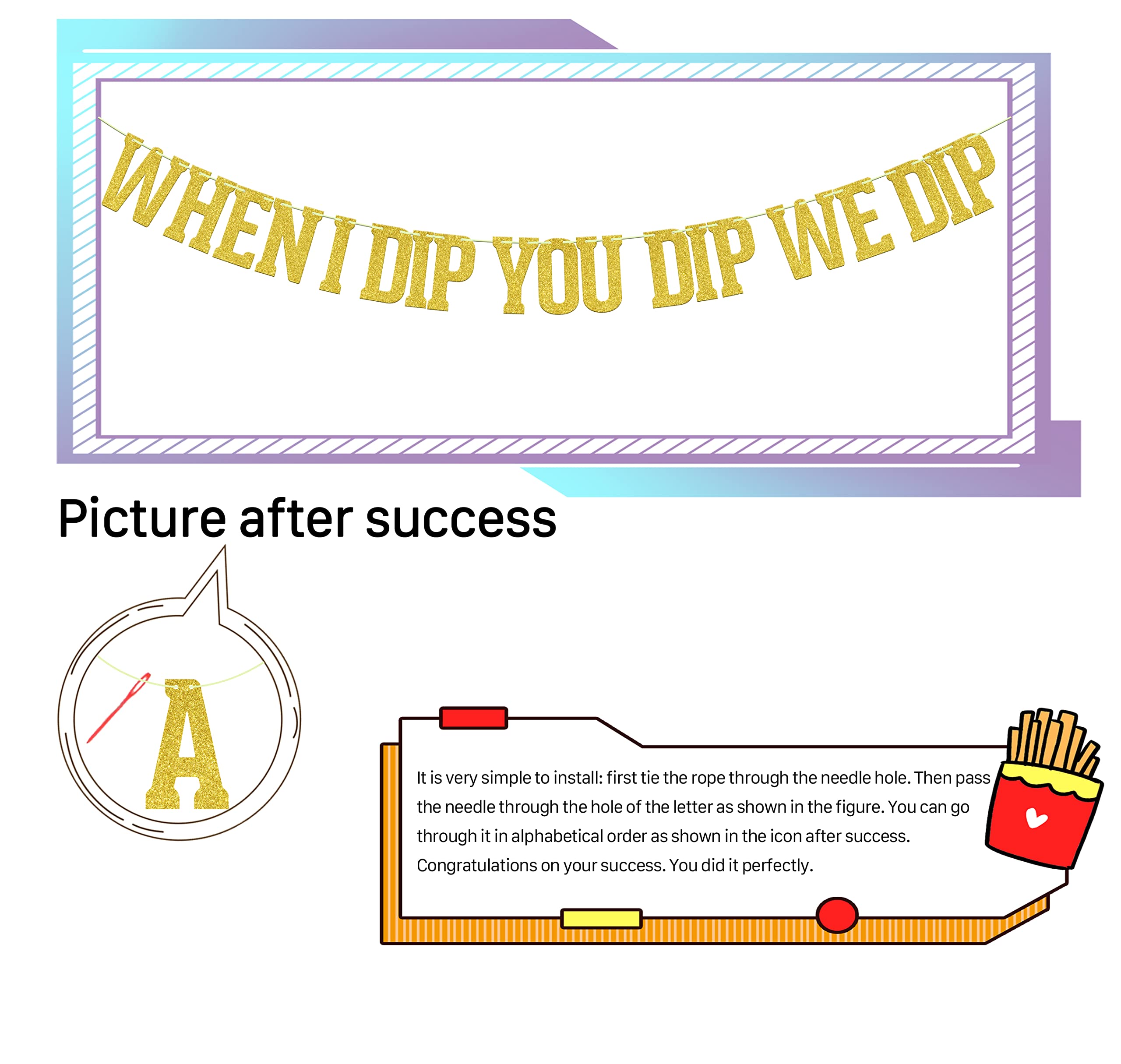 When I Dip You Dip We Dip banner, 90s Birthday Decoration, Fiesta Bachelorette Party Decorations, 80's Party Decor, Bridal Shower Hip Hop Pop Culture Party Supplies Gold Glitter