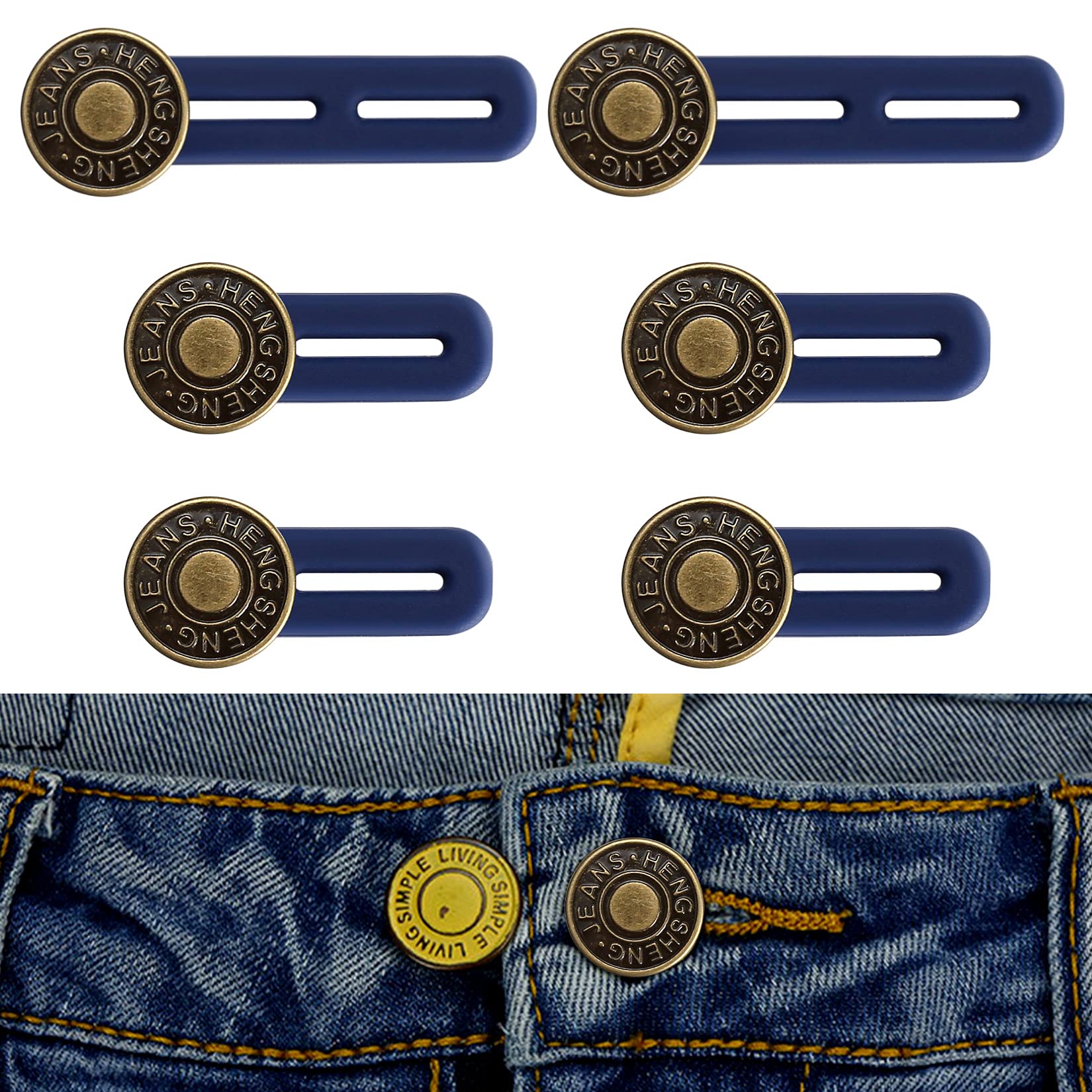 Siyurongg Button Extenders for Jeans, 6pcs Pants Extender Button for Women Men, Jean Button Extender, Waist Extenders, No Sew Instant Waistband Extender Buttons Metal Silicone for Jeans Pants Collar