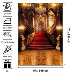 Avezano Red Carpet Backdrop Golden Palace Backdrop Gorgeous European Castle Background for Photography Wedding Birthday Ceremony Night Stage Prom Party Video Props 5x7ft