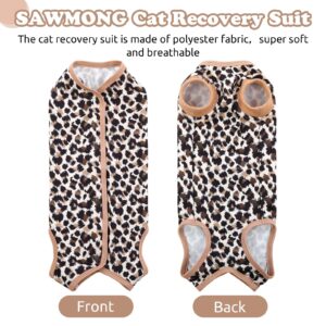 SAWMONG Cat Recovery Suit After Surgery Recovery Shirt Breathable E-Collar Alternative Non-Lick Pet Body Suit,Brow Leopard L