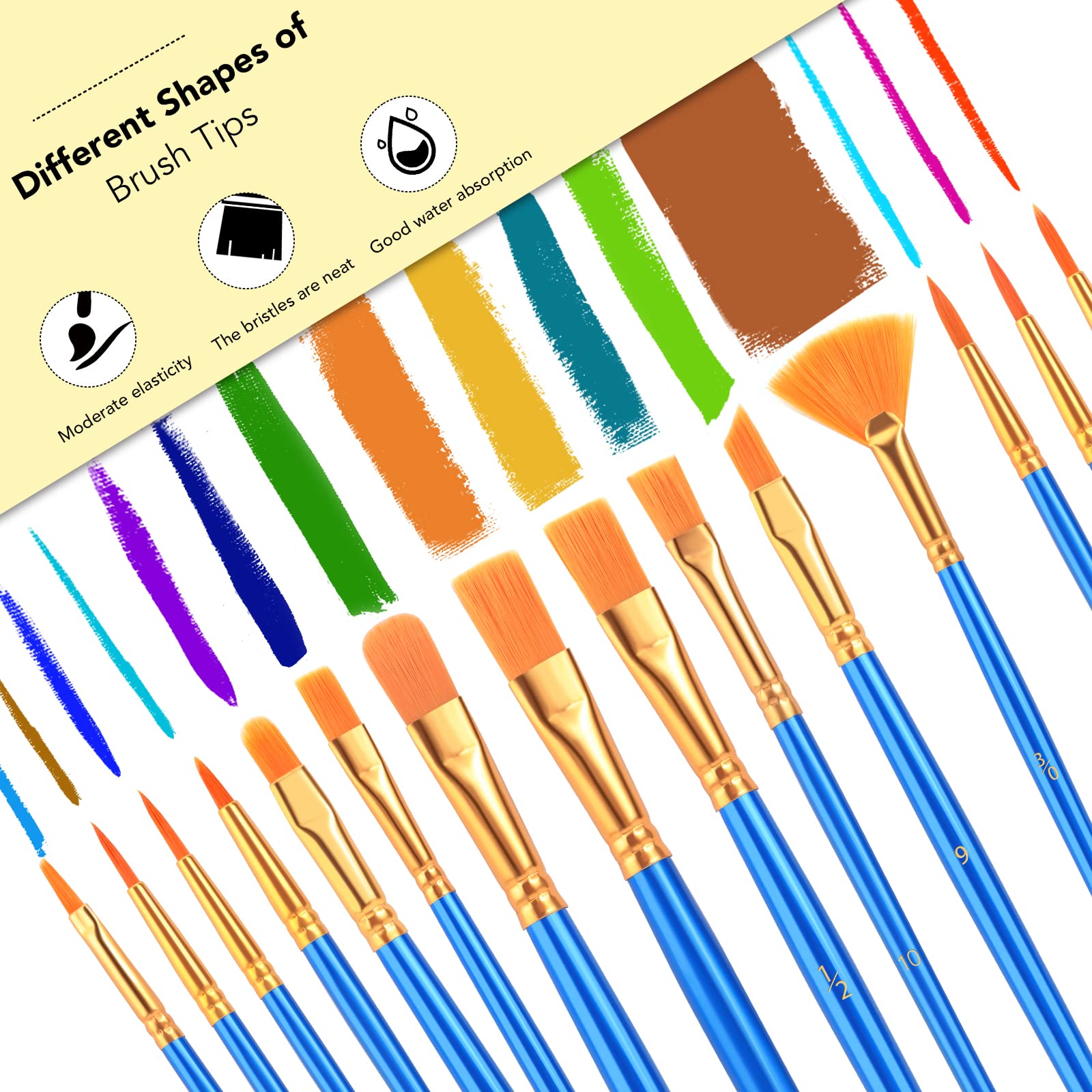 AROIC Acrylic Paint Brush Set, 15 pcs Nylon Hair Paint Brushes for All Purpose Oil Watercolor Face Body Rock Painting Artist, Small Paint Brush Kits for Kids Adult Drawing