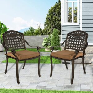 w warmhol cast aluminum outdoor dining chair set of 2, bistro dining chair set with extra wide seat and cushion for patio furniture garden deck backyard