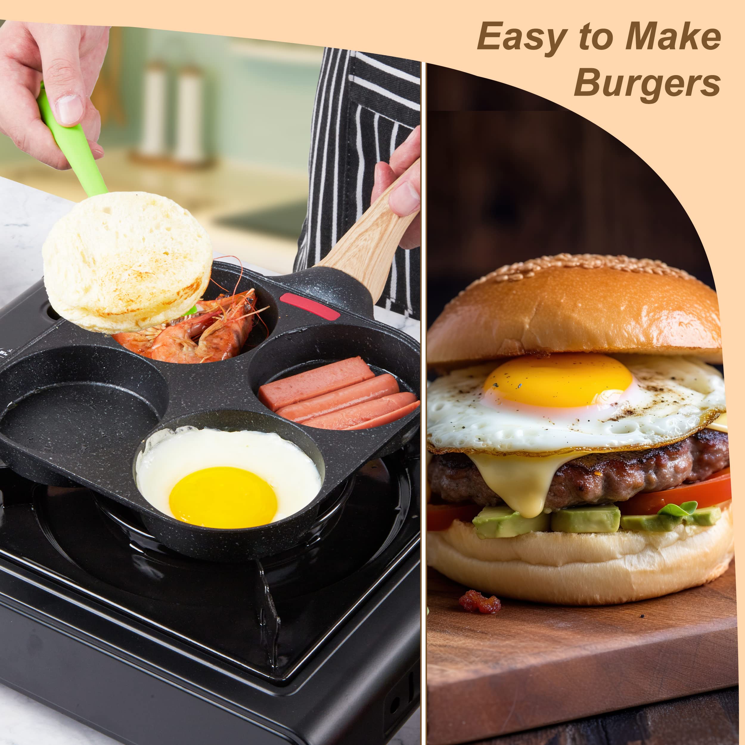 MyLifeUNIT Egg Frying Pan, 4-Cup Egg Pan Nonstick, Fried Egg Pan Skillet for Breakfast, Pancake, Hamburger, Sandwiches, Suitable for Gas Stove & Induction Cookware