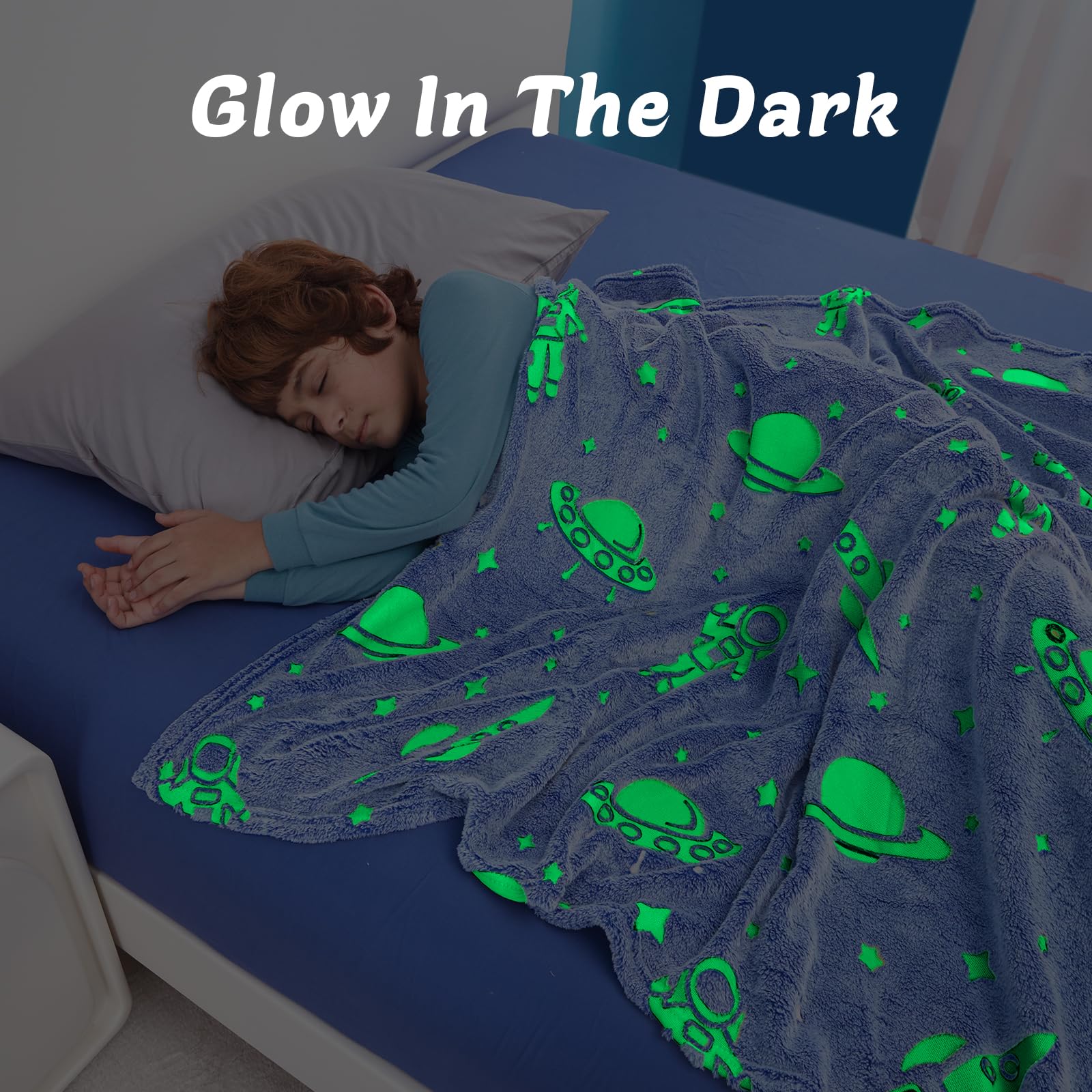 QSTEHEML Glow in The Dark Blanket,Galaxy Blanket Gift for Boys Age 3 4 5 6 7 8 9 10 11 12 Year Old, Space Throw Blanket for Kids Boys- Christmas Birthday Bedroom Decor 50"×60"