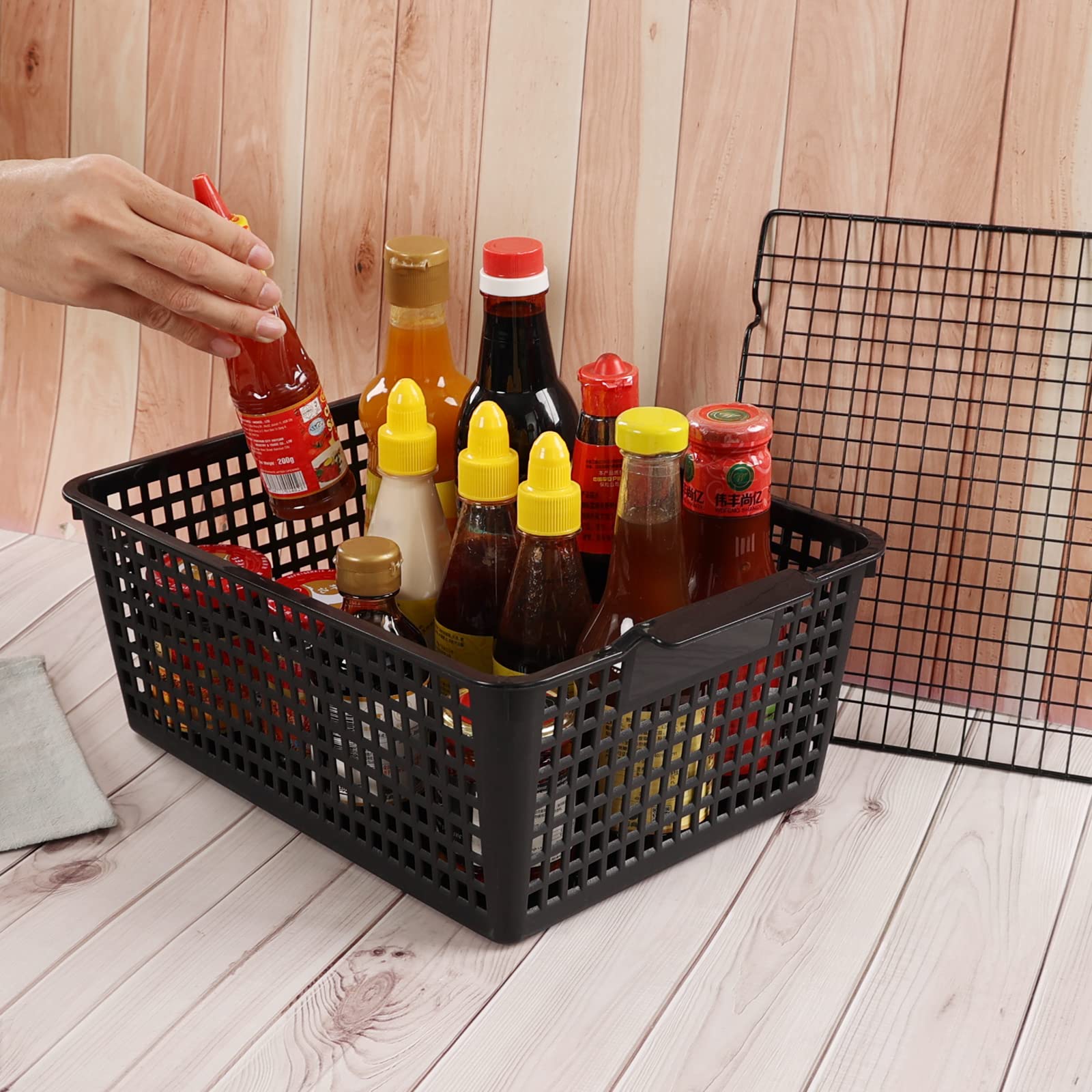 Utiao 3 Packs Large Storage Basket Bin, Plastic Organizer Basket, Black