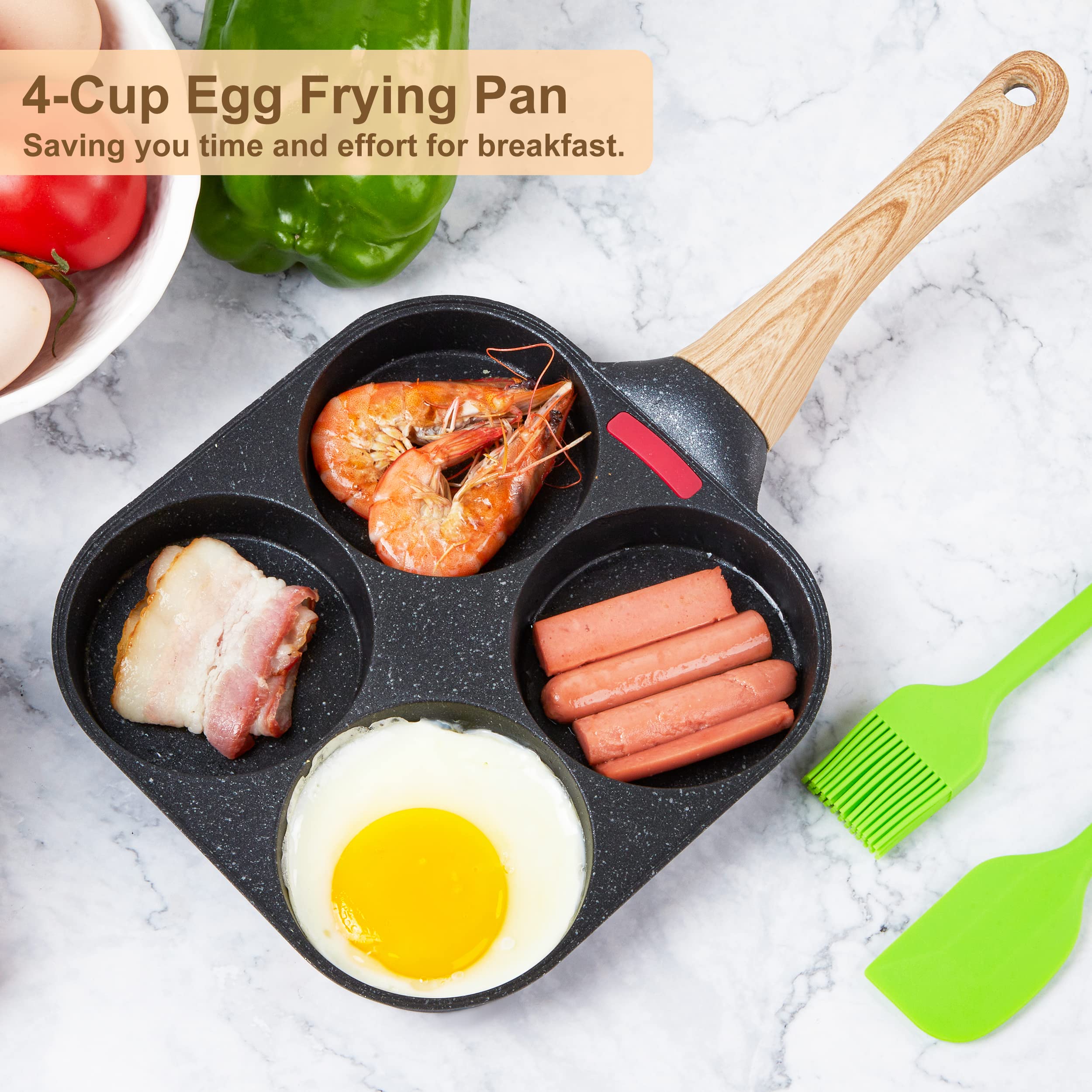 MyLifeUNIT Egg Frying Pan, 4-Cup Egg Pan Nonstick, Fried Egg Pan Skillet for Breakfast, Pancake, Hamburger, Sandwiches, Suitable for Gas Stove & Induction Cookware