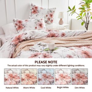 DESIHOM Pink Floral Duvet Cover King Size Cute Coquette Flower Duvet Covers Set 3 Pieces for Kids with Zipper Closure, Aesthetic Breathable King Comforter Quilt Cover Microfiber Bedding Set