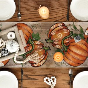 Artoid Mode Polka Dot Pumpkins Vine Fall Table Runner, Seasonal Autumn Thanksgiving Kitchen Dining Table Decoration for Home Party Decor 13x72 Inch