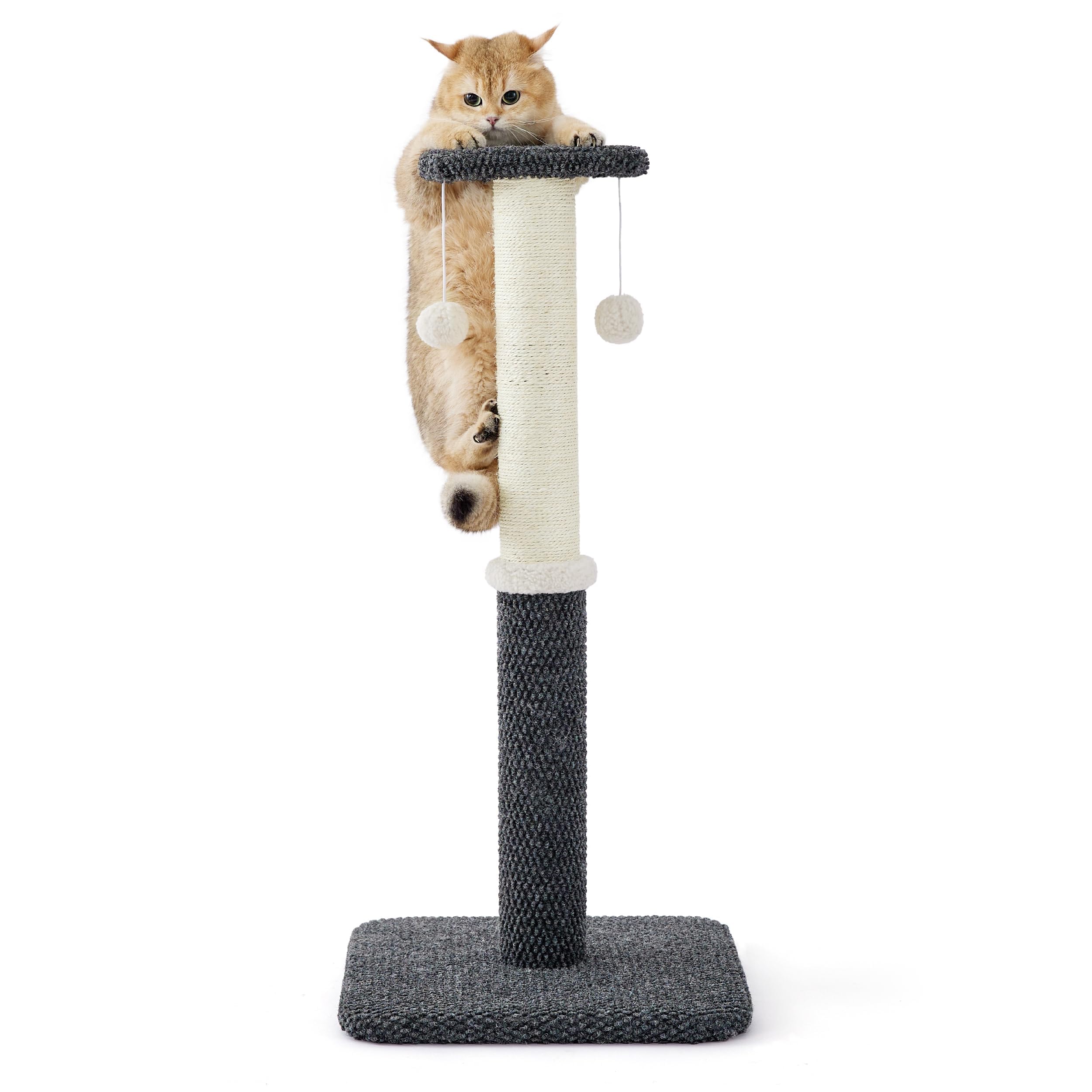 Lesure 34" Tall Cat Scratching Post - Highly Resistant Carpet Scratch Post, Premium Sisal Rope Scratch Posts Kitten and Adult Cats, Sturdy Large Scratch Pole with Hanging Ball, Grey