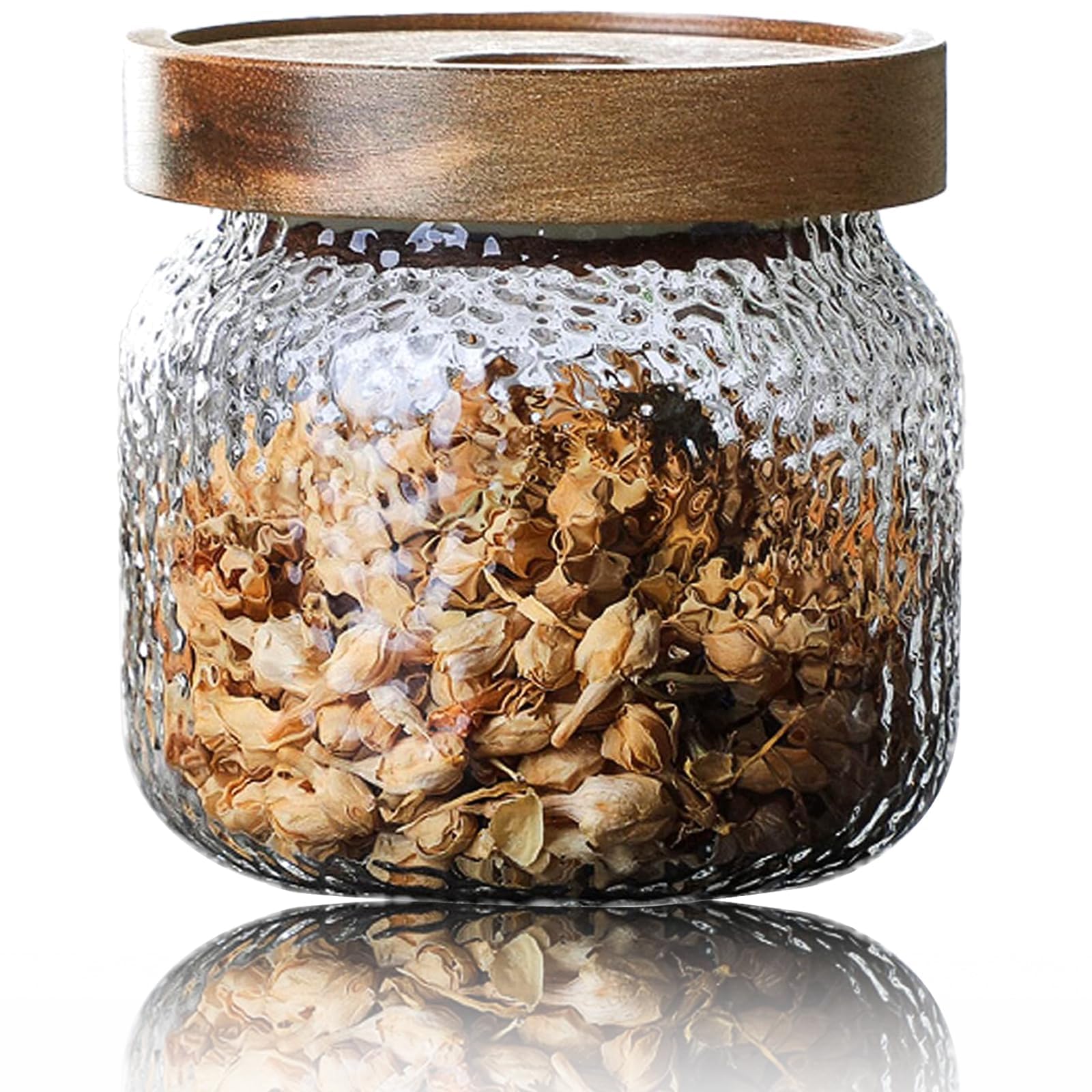 Viovian 300ML(10 OZ) Glass Jar with Bamboo Airtight Lid Glass Coffee Nuts Canister Glass Storage Jar Anti-Slip Kitchen Food Container for Sugar Coffee Bean Candy Cookie Spice Tea