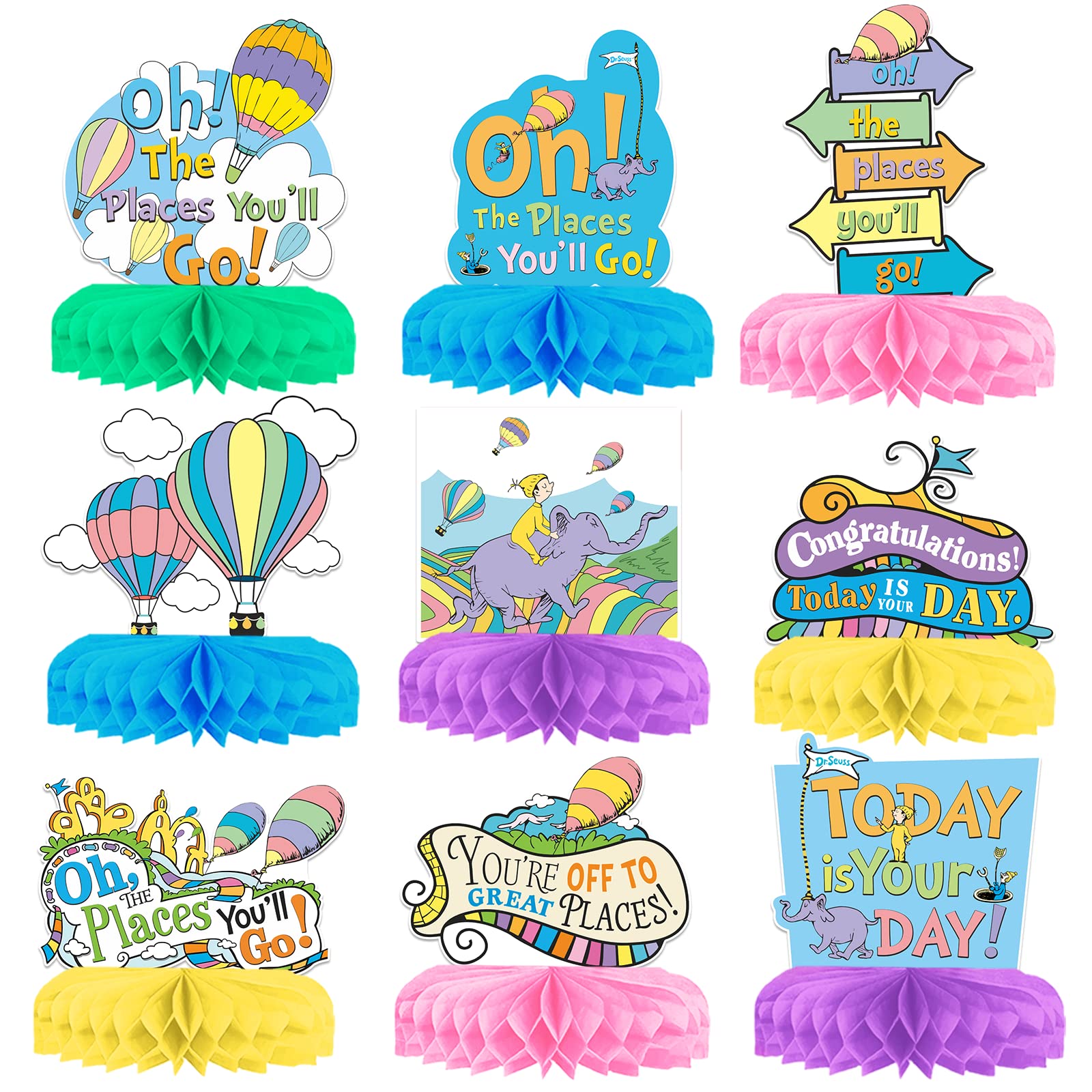 9Pcs Oh The Places You'll Go Decorations Oh The Places Party Decorations Graduation Party Centerpiece for Table Oh The Places You Will Go Decorations Kindergarten Graduation Decorations