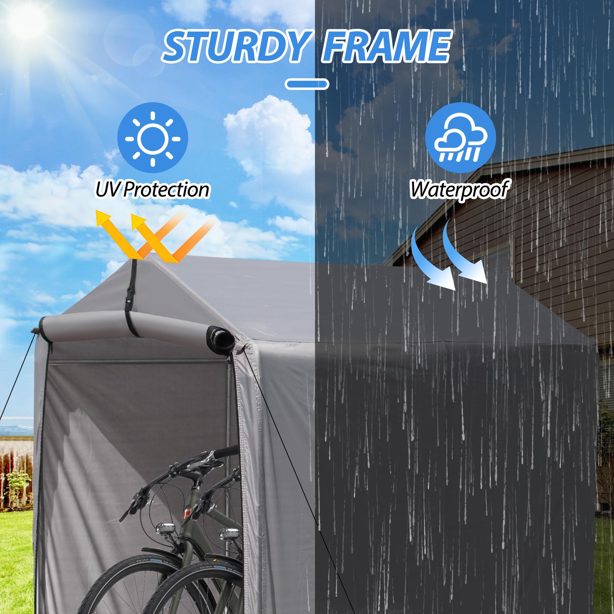 Raysfung Outdoor Storage Shed 6 x 3Ft Heavy Duty Portable Storage Shelter with Roll-up Zipper Door for Bike, Mower, Garden Storage