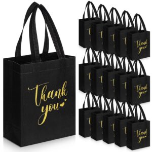 sweetude 30 pcs chrismas thank you gift bags with handles bulk reusable goodie bag non woven foldable bag for graduation wedding bridesmaid gifts(10 x 8 x 4 inch,black)