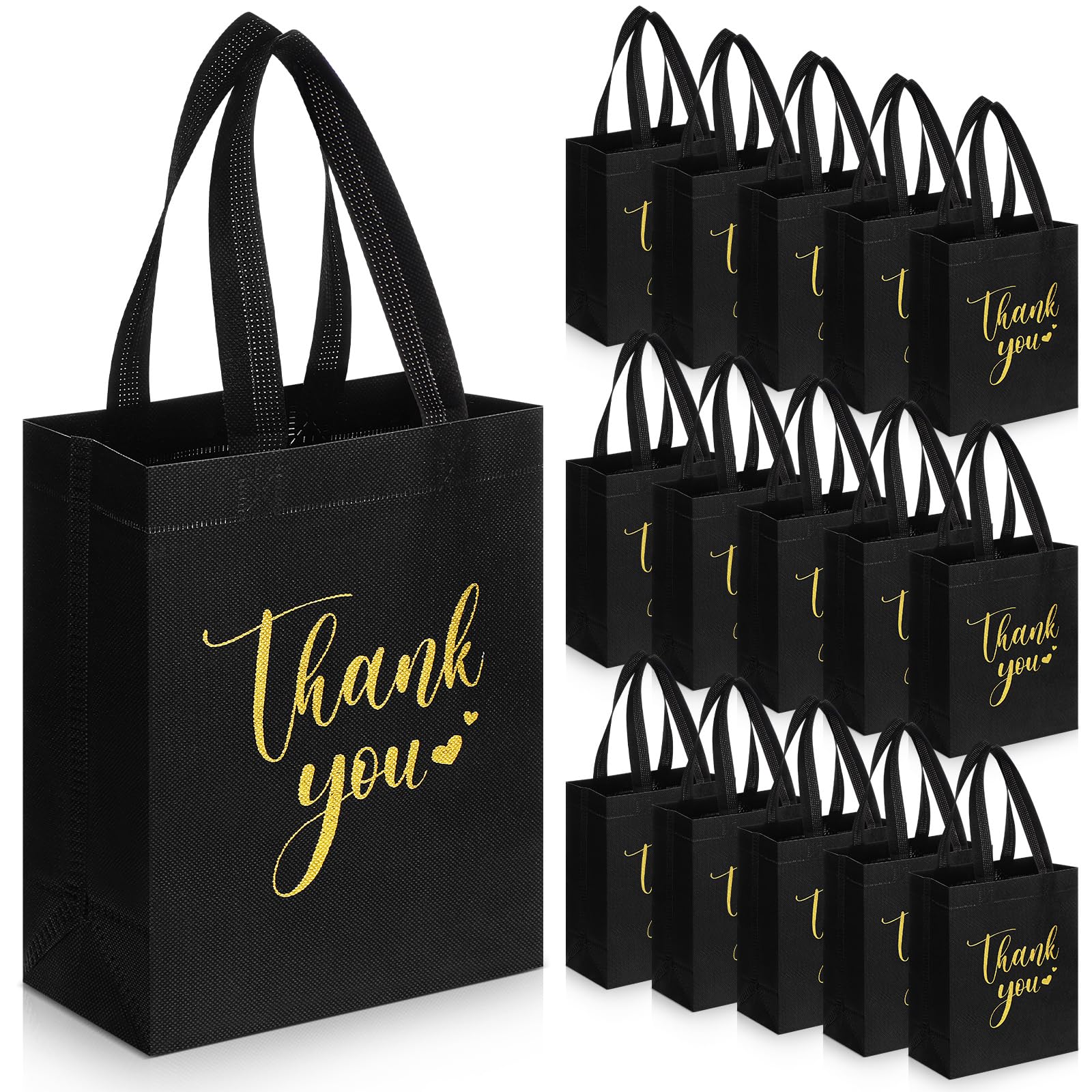 Sweetude 30 Pcs Chrismas Thank You Gift Bags with Handles Bulk Reusable Goodie Bag Non Woven Foldable Bag for Graduation Wedding Bridesmaid Gifts(10 x 8 x 4 Inch,Black)