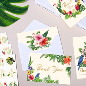 Whaline 36 Pack Tropical Thank You Cards Summer Note Cards with Stickers Envelopes Flamingo Palm Leaves Cards for Holiday Wedding Baby Shower Birthday Bridal Party and All Occasions, 4 x 6 Inch