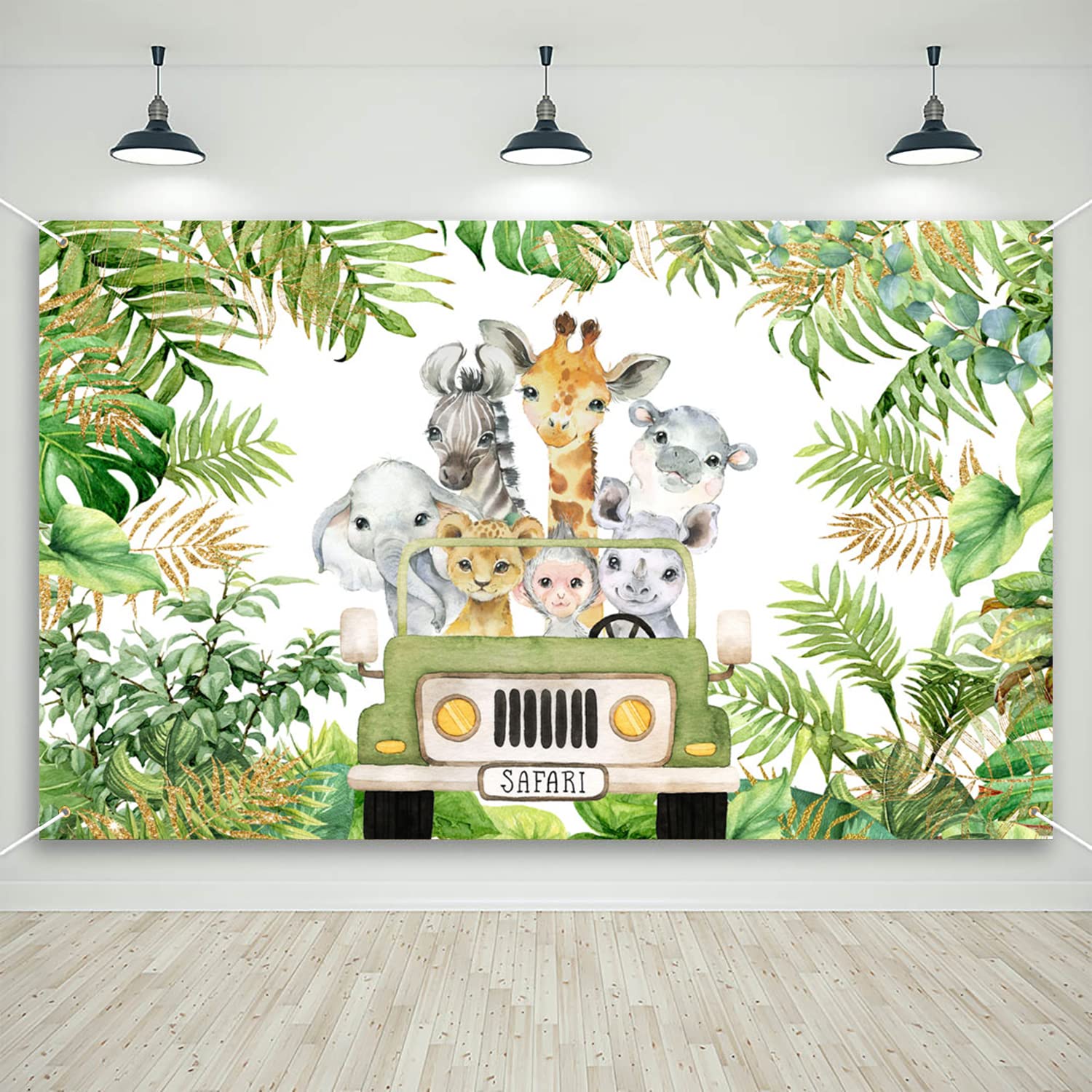 Mocsicka Safari Jungle Animal Party Banner Wild One Baby Shower Birthday Party Decoration for Boy Cartoon Elephant Giraffe Lion Forest Jungle Theme Party Supplies, 72.8 x 43.3 Inch