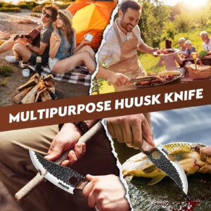 Huusk Knives Viking Knife with Sheath - Hand Forged Butcher Knife for Meat Cutting - High Carbon Steel Meat Cleaver Kitchen Knife - Multipurpose Japanese Chef Knives for Camping, Outdoor, BBQ