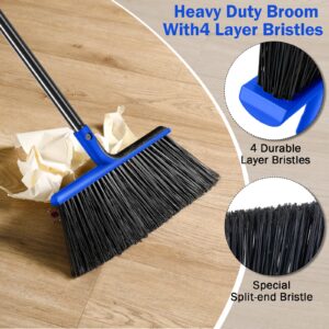 Roshtia 4 Pcs Broom Bulk Commercial Heavy Duty Broom 58 Inch Long Handle Outdoor Indoor Floor Cleaning Courtyard Home Kitchen (Blue)