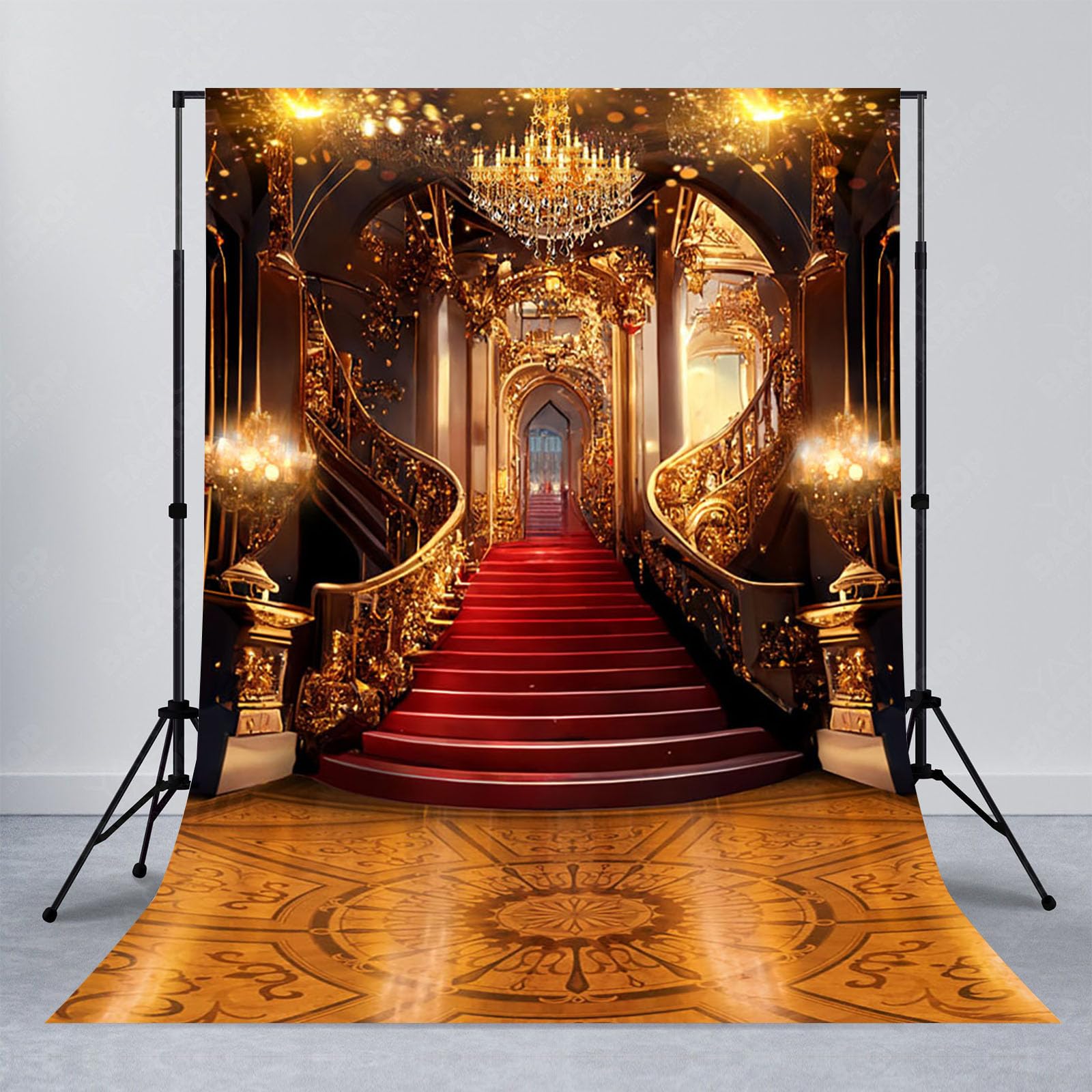 Avezano Red Carpet Backdrop Golden Palace Backdrop Gorgeous European Castle Background for Photography Wedding Birthday Ceremony Night Stage Prom Party Video Props 5x7ft