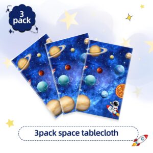 3 Pack Space Tablecloth Outer Space Themed Birthday Party Supplies Decorations First Trip Around The Sun Decorations Solar System Galaxy Planets Astronaut Party for Kids (54" X108")