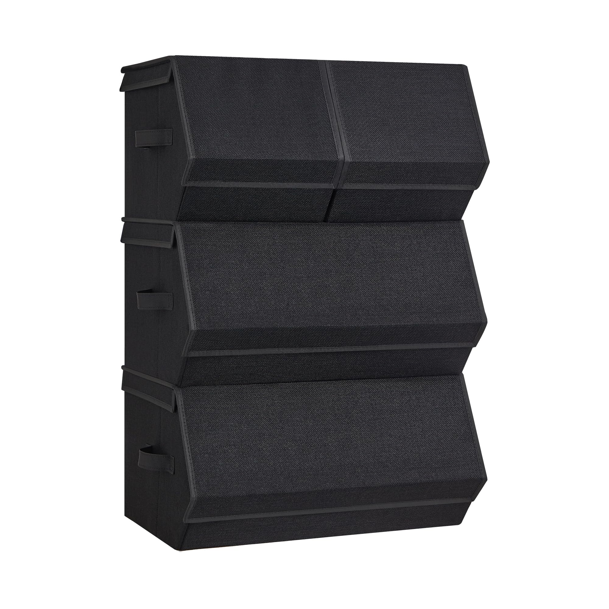 SONGMICS Set of 4 Stackable Storage Bins with Magnetic Closures, Fabric Storage Boxes with Lids, Storage Containers in Wardrobe Closet, Clothes Organizers, Classic Black URLB022B01