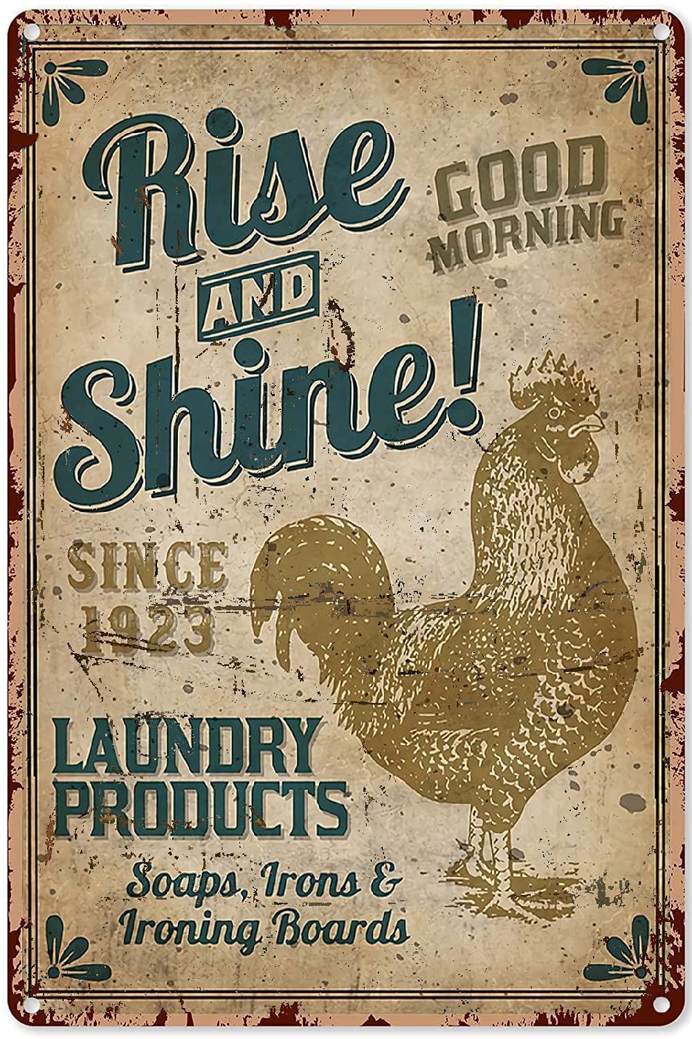 UNBARD Laundry Decor Farmhouse Style Chicken Rise and Shine Since 1923 Laundry Products Metal Sign Decor Tin Aluminum Sign Wall Art Retro Metal Poster for Door Laundry Room Home Farmhouse 8x12 Inch