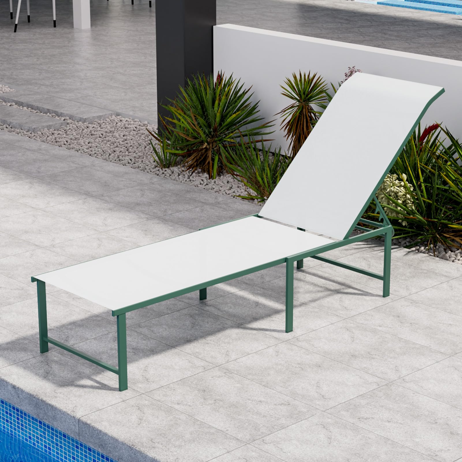 RICNOD Outdoor Pool Lounge Chairs, Patio Aluminum Chaise Lounge, Five-Position Recliner Loungers for Poolside Yard Balcony Deck Beach (Green, 1 pc)