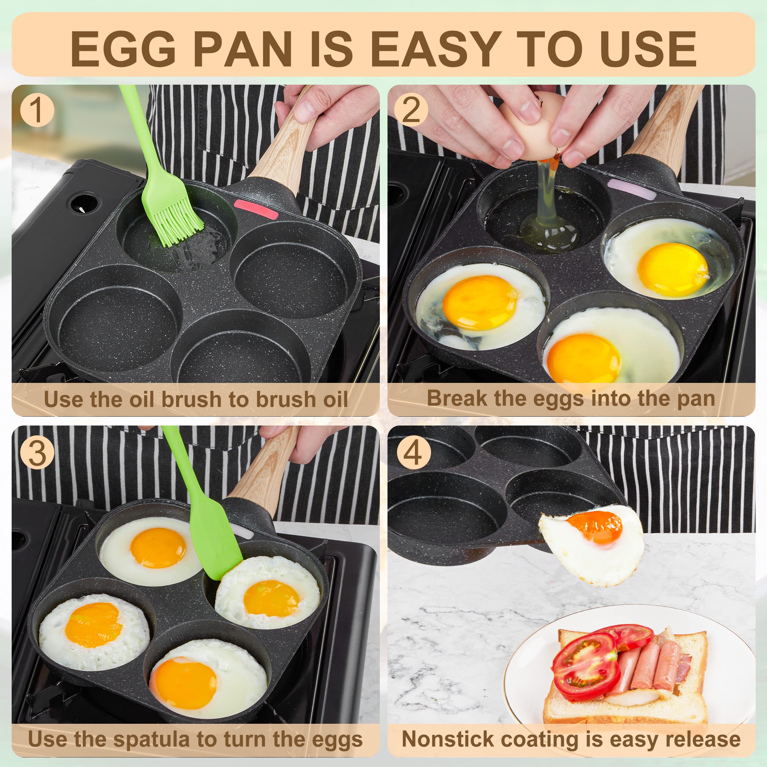 MyLifeUNIT Egg Frying Pan, 4-Cup Egg Pan Nonstick, Fried Egg Pan Skillet for Breakfast, Pancake, Hamburger, Sandwiches, Suitable for Gas Stove & Induction Cookware