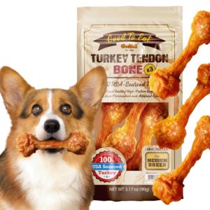 gootoe turkey tendon dog treats – 100% usa-sourced, natural snack, premium training chews, hypoallergenic, reseal value bags, size for medium dogs, bone (medium) 3 unit/pack