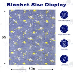 QSTEHEML Glow in The Dark Blanket,Galaxy Blanket Gift for Boys Age 3 4 5 6 7 8 9 10 11 12 Year Old, Space Throw Blanket for Kids Boys- Christmas Birthday Bedroom Decor 50"×60"