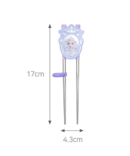 Frozen Elsa Princess Tiara Stainless Steel Training Chopsticks, Finger Ring Can Be Moved for Right or Left Handed, Made in Korea