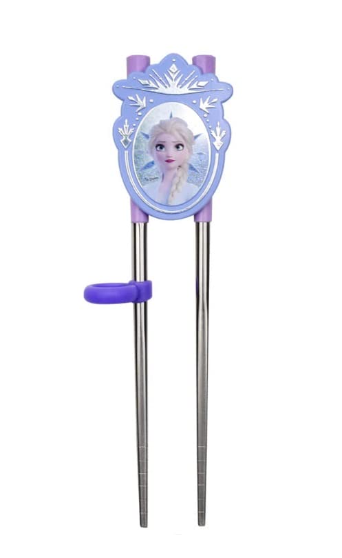 Frozen Elsa Princess Tiara Stainless Steel Training Chopsticks, Finger Ring Can Be Moved for Right or Left Handed, Made in Korea