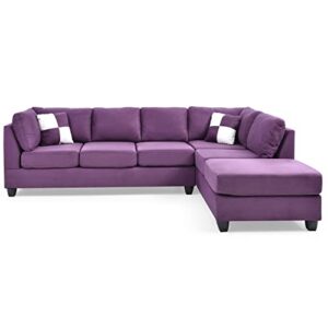 HomeStock Elegant Escape L-Shape Sectional Sofa with Button-Tufting, Removable Backs and Pocketed Coil Seating, Track Arm Style, Living Room Sectional Couch -111" D x 78" W x 34" H Purple