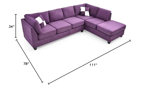 HomeStock Elegant Escape L-Shape Sectional Sofa with Button-Tufting, Removable Backs and Pocketed Coil Seating, Track Arm Style, Living Room Sectional Couch -111" D x 78" W x 34" H Purple