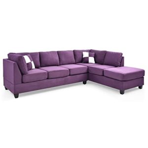 HomeStock Elegant Escape L-Shape Sectional Sofa with Button-Tufting, Removable Backs and Pocketed Coil Seating, Track Arm Style, Living Room Sectional Couch -111" D x 78" W x 34" H Purple