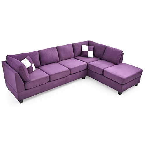 HomeStock Elegant Escape L-Shape Sectional Sofa with Button-Tufting, Removable Backs and Pocketed Coil Seating, Track Arm Style, Living Room Sectional Couch -111" D x 78" W x 34" H Purple