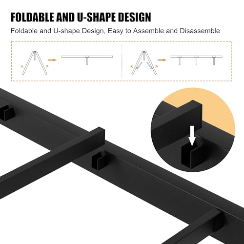 Shintenchi Full Size Bed Frame with Headboard and Footboard, Full Metal Bed Frame Mattress Foundation with Under Bed Storage, Steel Slats, No Box Spring Needed, Noise Free