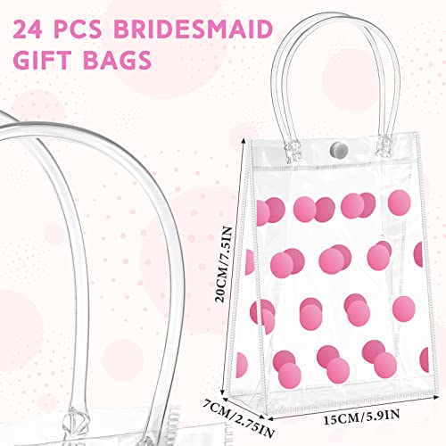 Silkfly 24 Pcs Clear Gift Bag with Handles Wedding Reusable Plastic Small Gift Bag with Polka Dot PVC Gift Wrap Bag for Party Favor Christmas Wedding Birthday(5.9 x 7.9 x 2.8 Inch,Pink)