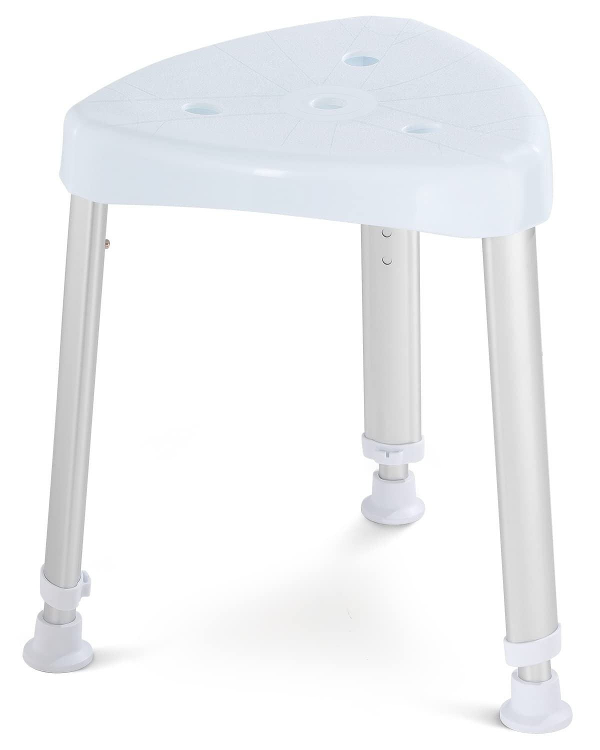 OasisSpace Adjustable Corner Shower Stool with Storage Tray, Triangle Spa Seat Bath Stool for for Small Shower, Anti-Slip and Durable Shower Chair for Shaving Legs, Waterproof