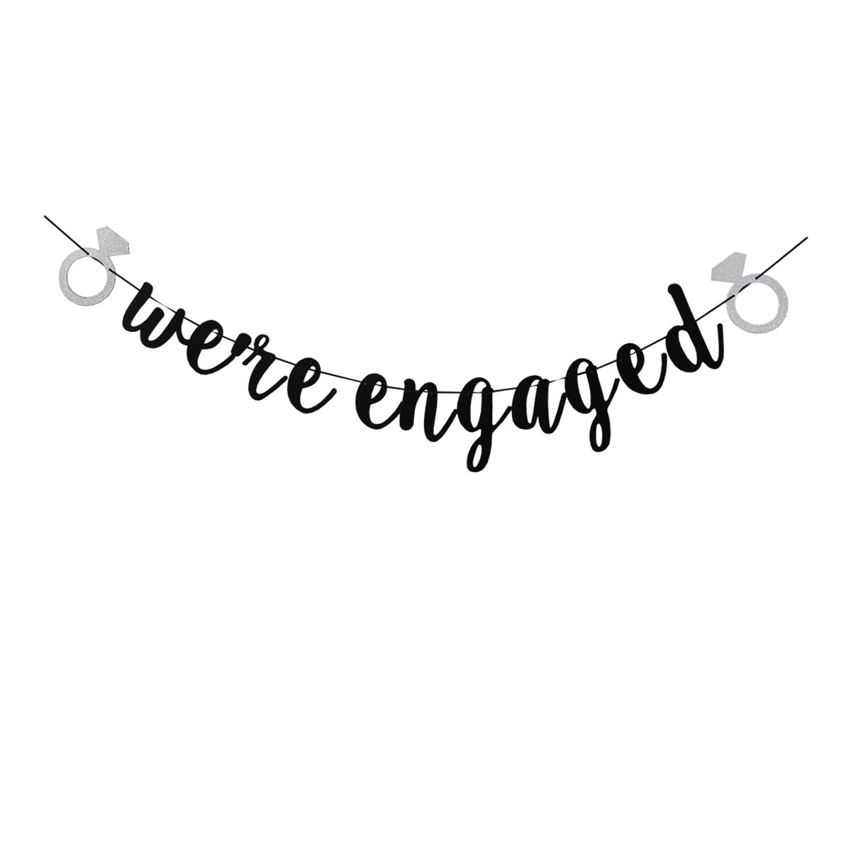 We're Engaged Banner, Black Paper Sign For Engagement/Bridal Shower/Wedding/Bachelorette Party Decoration Supplies